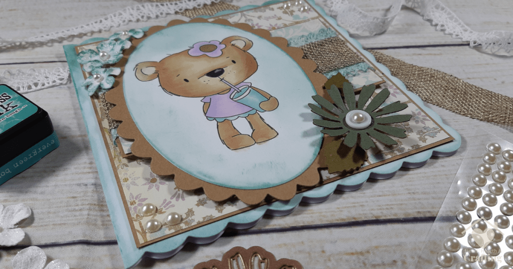 Polkadoodles Bella Bear with Milkshake Handmade Card [Step by Step Card Making Tutorial]