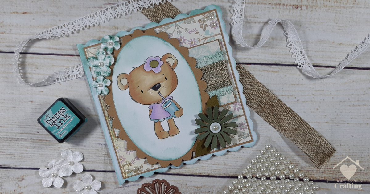 Polkadoodles Bella Bear with Milkshake Handmade Card [Step by Step Card Making Tutorial]