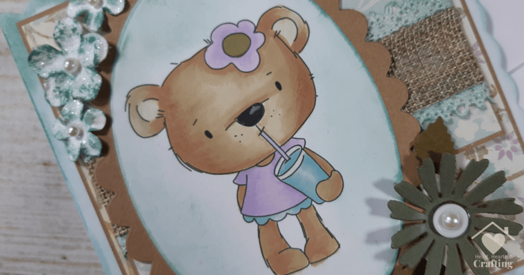 Polkadoodles Bella Bear with Milkshake Handmade Card [Step by Step Card Making Tutorial]