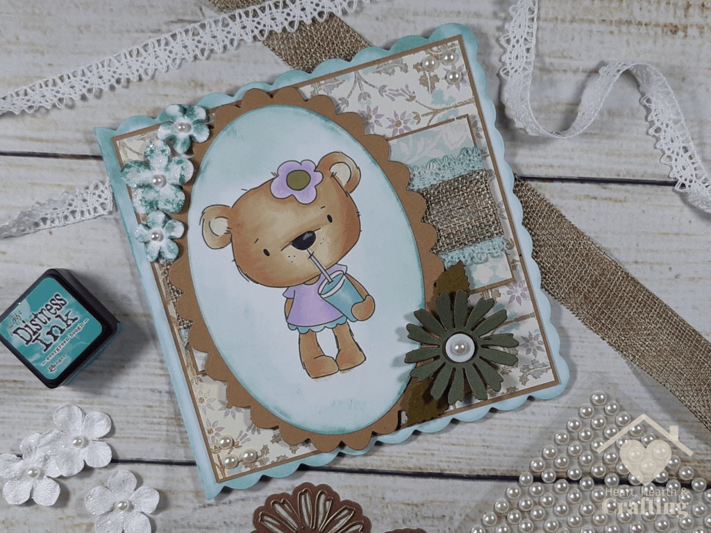 Polkadoodles Bella Bear with Milkshake Handmade Card [Step by Step Card Making Tutorial]