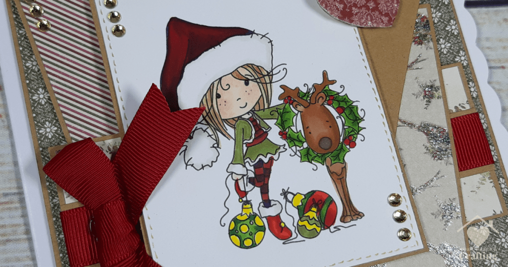 Polkadoodles Winnie North Pole Rudolph Reindeer Wreath [Step by Step Card Making Tutorial]