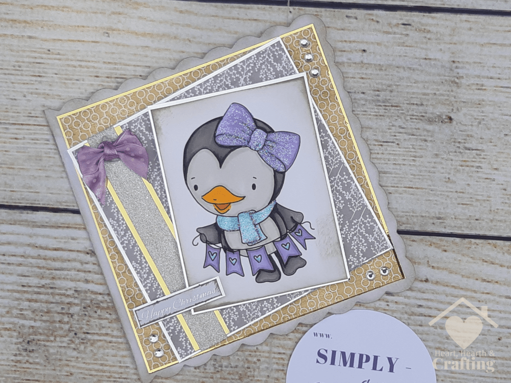 Polkadoodles Waddy & Wanda Penguin Hanging Bunting Handmade Card