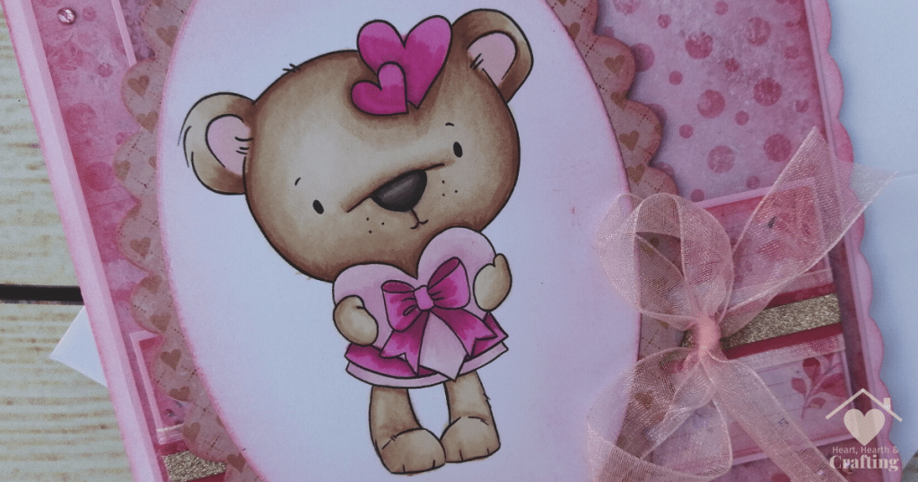Polkadoodles Bella Bear with Heart Gift Handmade Greetings Card
