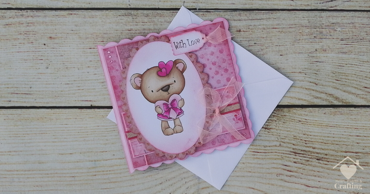 Polkadoodles Bella Bear with Heart Gift Handmade Greetings Card