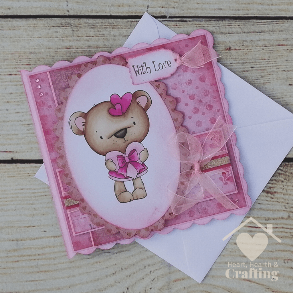 Polkadoodles Bella Bear with Heart Gift Handmade Greetings Card