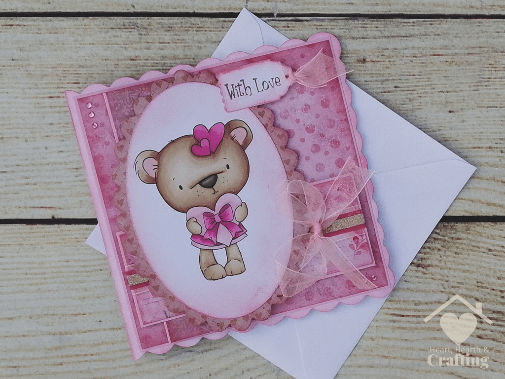 Polkadoodles Bella Bear with Heart Gift Handmade Greetings Card