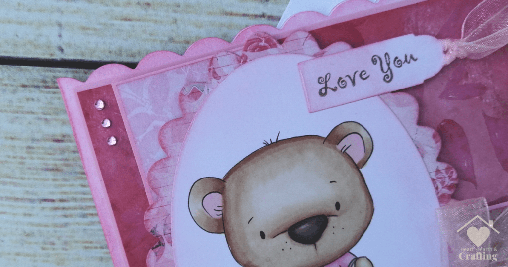 Polkadoodles Bobby Bear with Heart Bunting Handmade Greetings Card