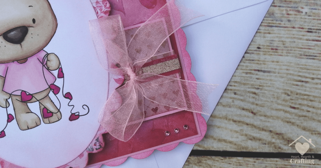 Polkadoodles Bobby Bear with Heart Bunting Handmade Greetings Card