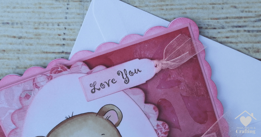 Polkadoodles Bobby Bear with Heart Bunting Handmade Greetings Card