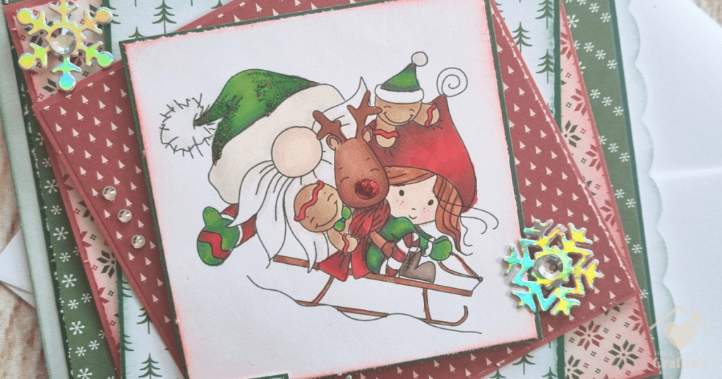 Winnie North Pole Hang On - Handmade Christmas Card