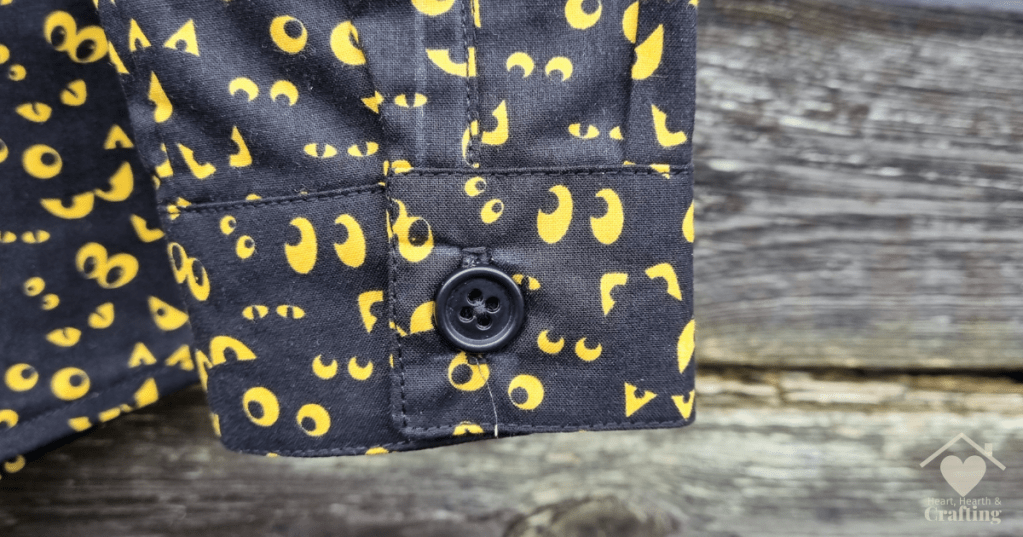 Sewing Peek-A-Boo Pattern's Classic Oxford Shirt in Haunted Hill Fabric for Halloween