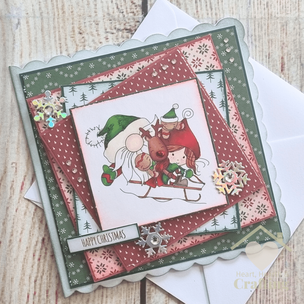 Winnie North Pole Hang On - Handmade Christmas Card