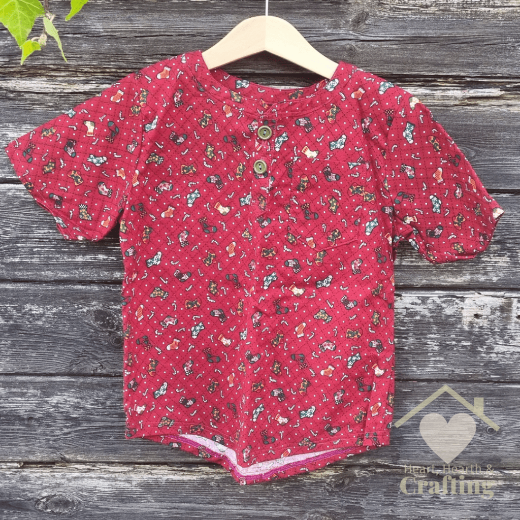Sewing Peek-A-Boo Pattern's Cape Cod Shirt in Christmas Cotton