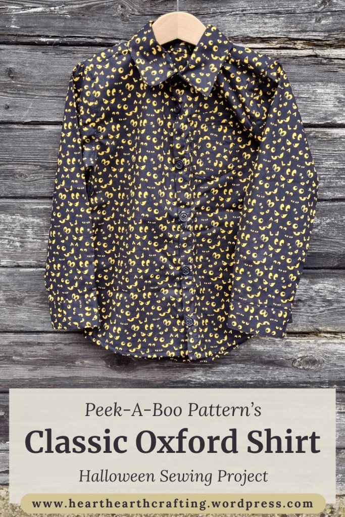 Sewing Peek-A-Boo Pattern's Classic Oxford Shirt in Haunted Hill Fabric for Halloween