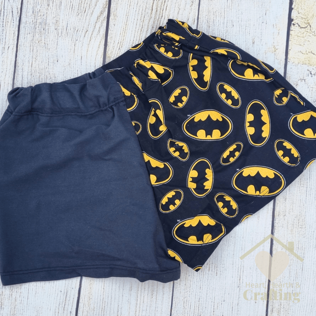 Sewing McCalls 7377 Batman Shorts with a Thrifty Hack